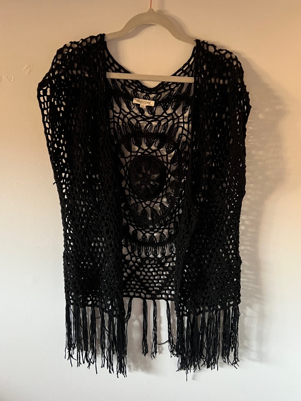 Black Crochet Fringe Boho Vest
